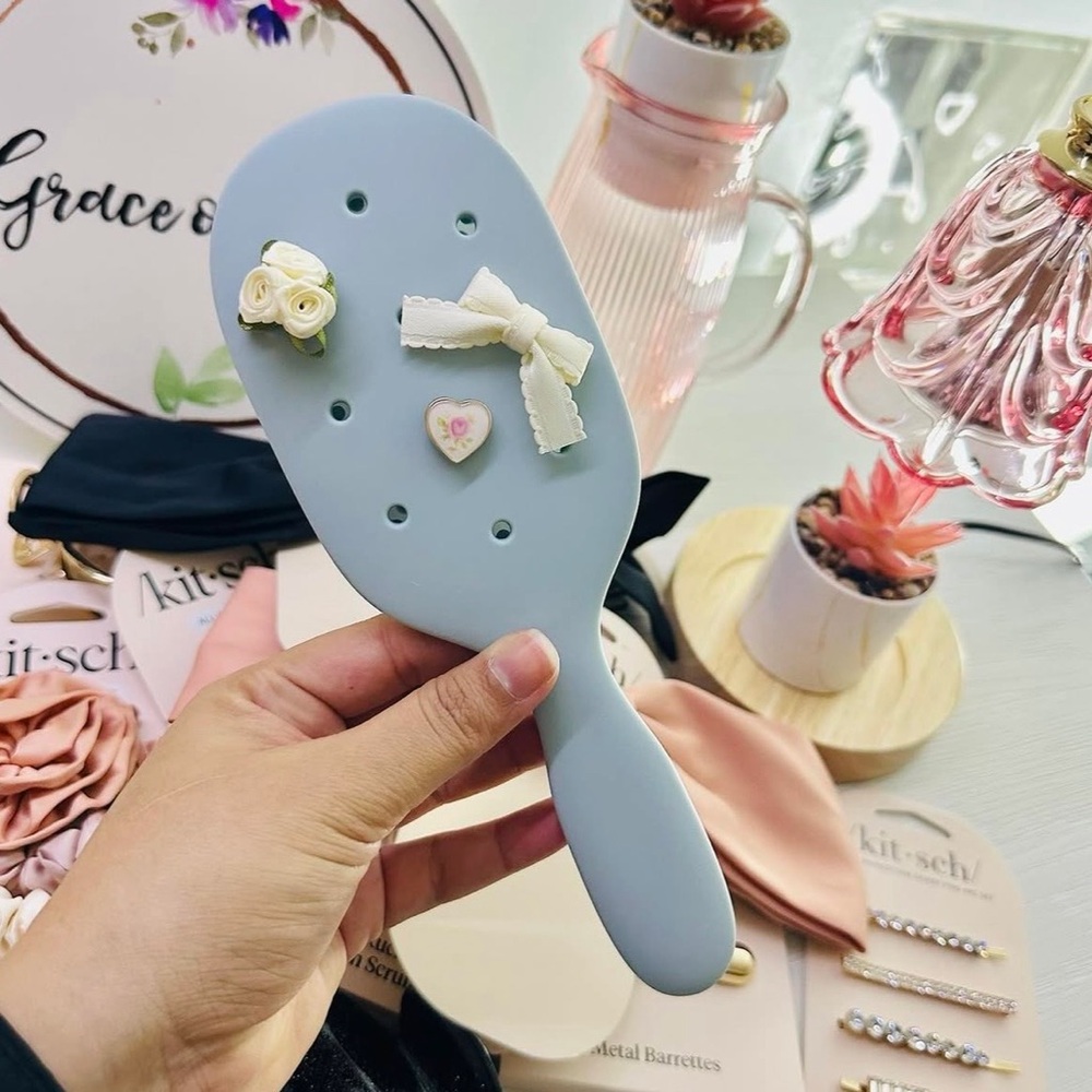 Kitsch Blue Hair Brush with Decorative Accents